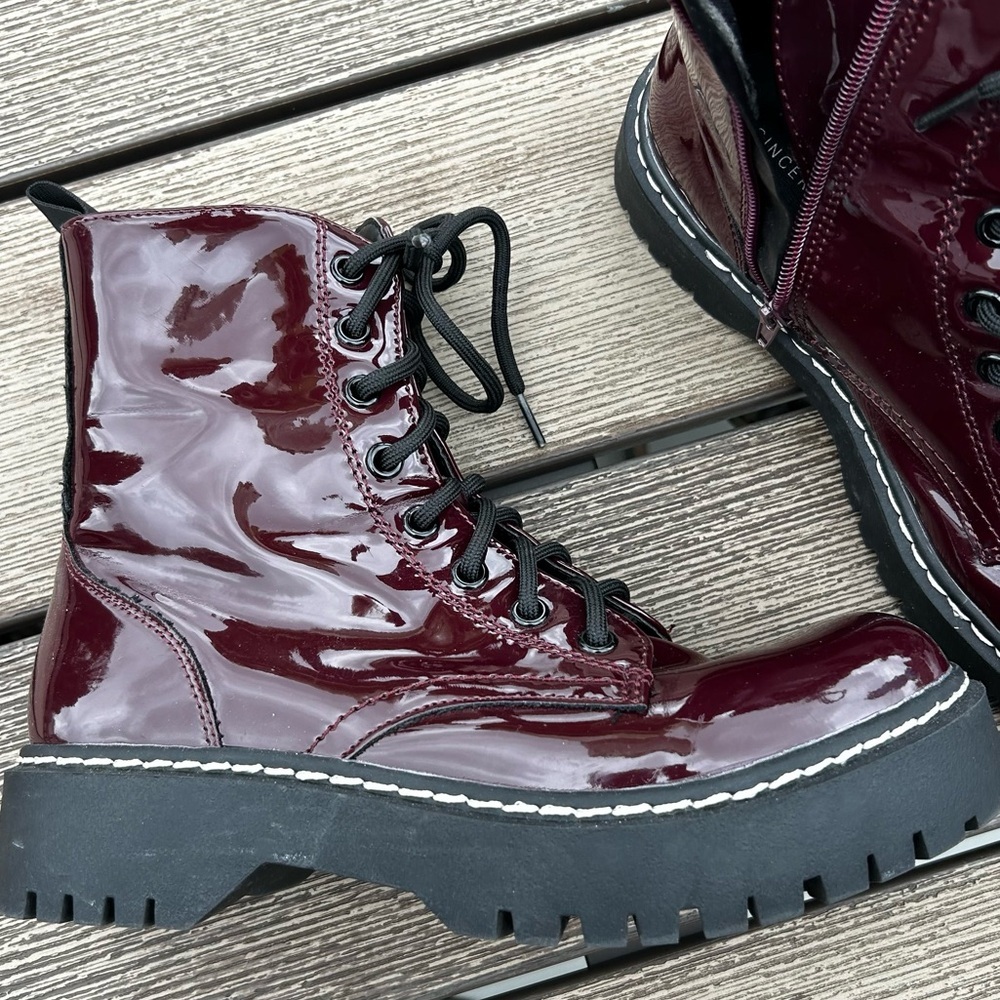 Sincerely Jules Burgundy Combat Moto Boots Lace & Zip Up Size 6.5 - Picture 8 of 12